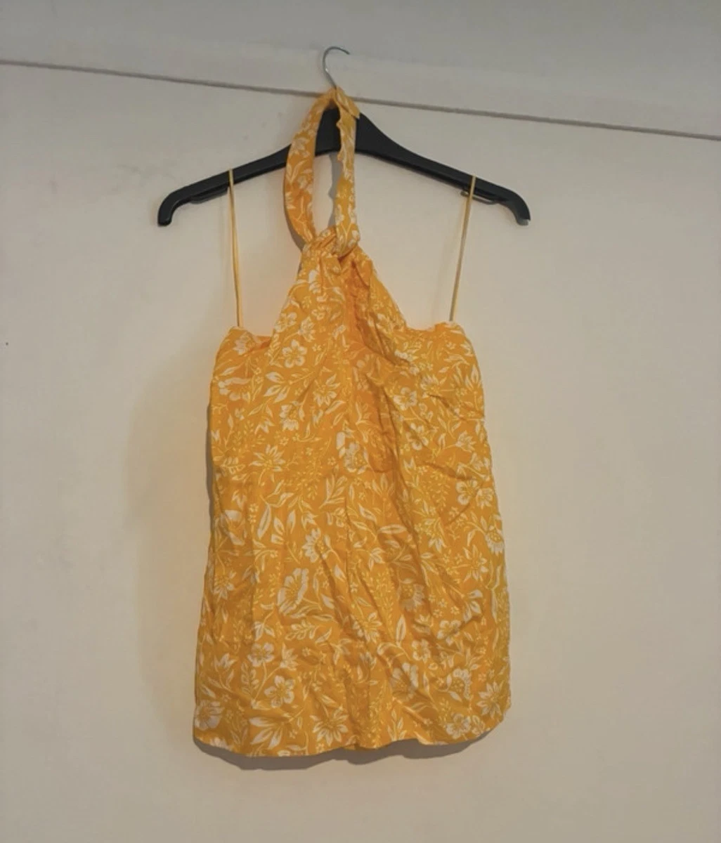Vero Moda Women’s S Yellow/White Floral Halter Tie Sleeveless Smocked Top