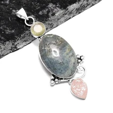 Moss Agate Triplet Opal Ethnic Handmade  Pendant Jewelry 3.2" P-1022
