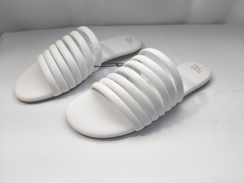 Time and Tru Women's White Multi-Band Slide Flat Casual Sandals  SIZE 9 NEW - Picture 1 of 9