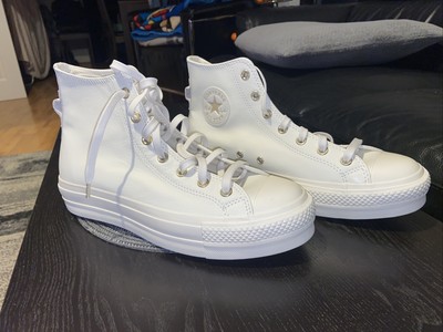 Size UK8.5 EU 42- Converse CTAS Leather Platfrom High White With Gold Logo  | eBay
