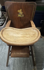 Antique Vintage Wooden Baby Feeding High Chair Swing Tray