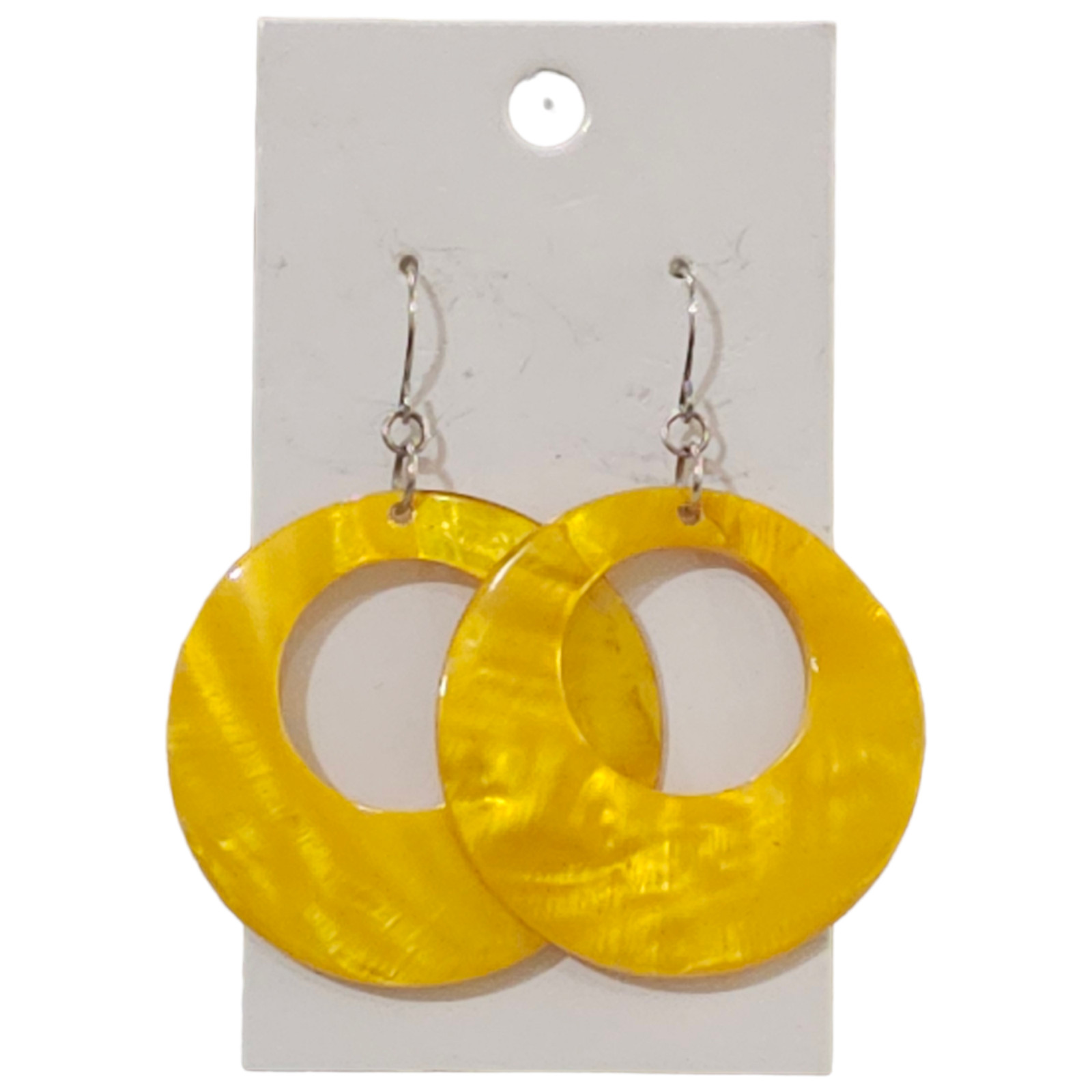Yellow MOP Shell Circle Disk Dangle Earrings 2.5"… - image 1