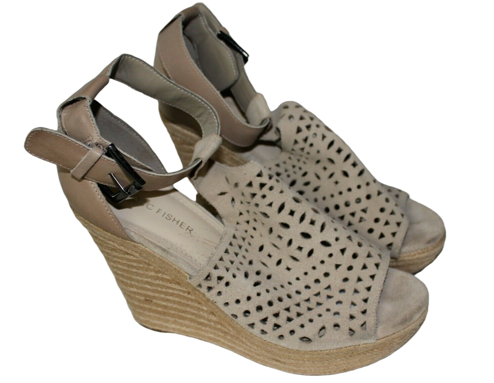 Marc Fisher Hasina Tan Wedge Ankle Strap Suede Leather Sandals Womens Size  9M