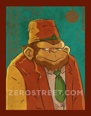 Ape Runk Rusty The Chimp - Drunk Ape 2 Fez Tiki Bar Art Print Man Cave Artwork ...