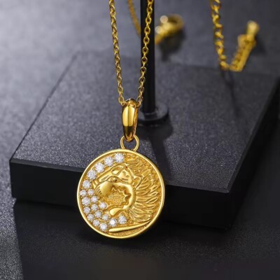 D/FL Round Cut Real Moissanite 14K Yellow Gold Over Animal Picture Pendant 1.2''