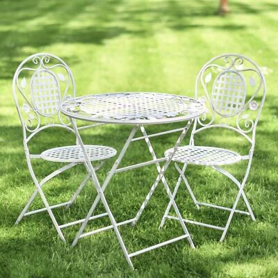 BLACK COUNTRY METAL WORKS Deluxe "Clara" Outdoor Zweisitzer Bistro Set in Antikweiß