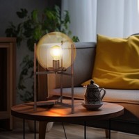 Vintage Schreib Tisch Lampe Wohn Zimmer Lese Leuchte Glas Kugel Strahler Braun