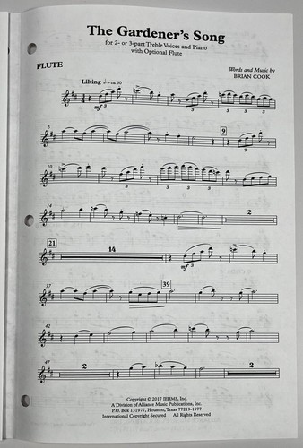 The Gardner's Song Brian Cook SATB Chorus Piano Flute Sheet Music Alliance Music - Picture 4 of 5