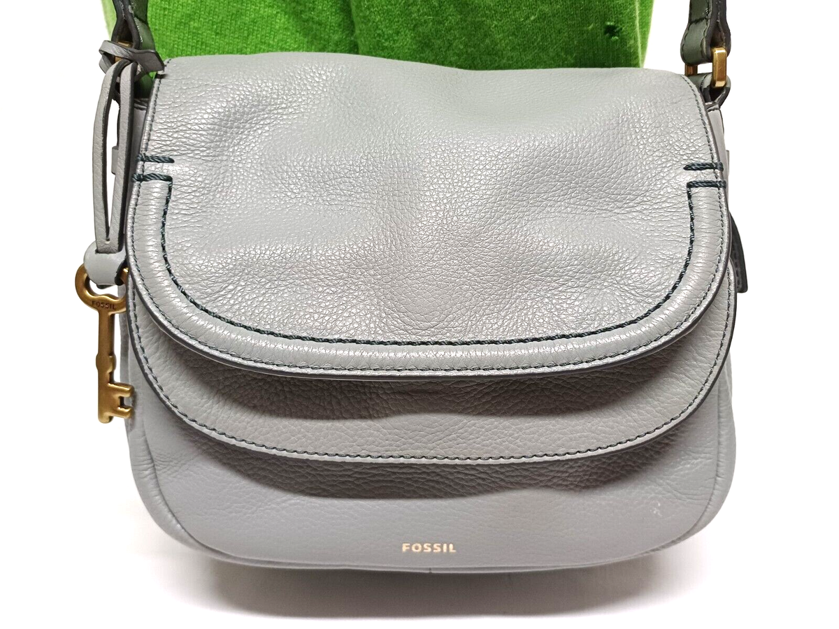 FOSSIL PEYTON IRON GRAY LEATHER DOUBLE FLAP MINI CROSSBODY BAG | eBay