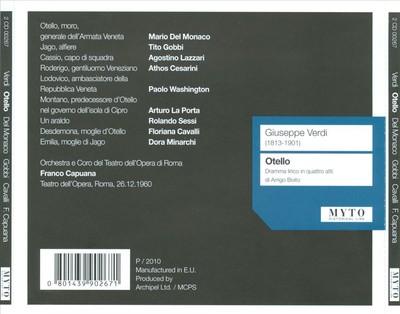 MARIO DEL MONACO / TITO GOBBI / FRANCO CAPUANA GIUSEPPI VERDI: OTELLO NEW CD
