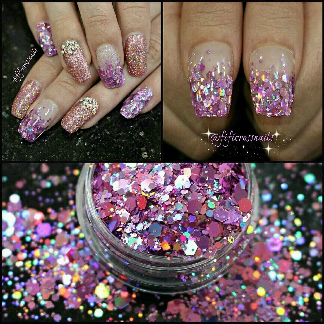 Designer Nail Art Glitter - Holographic Gold LV