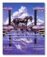 Reflecting Pool Black and White Unicorns Fantasy Wall Picture 8x10 Art Print