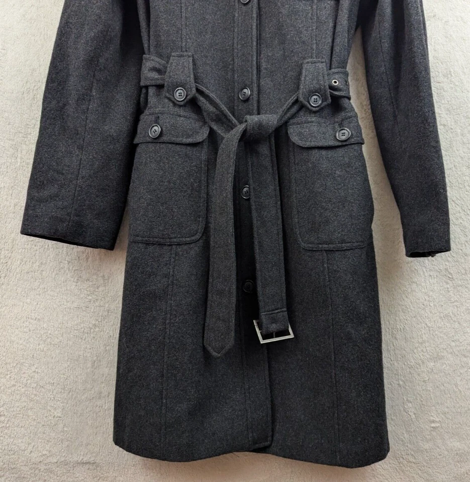 Abrigo Largo Colección Esprit Talla L Trench Militar Mezcla Lana Guisante Gris Forrado HU Foto 2 de 4