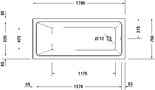 Duravit No.1 1700x750mm Single Ended Bathtub White With Legs 700490000000000 + 7 - Picture 3 of 4