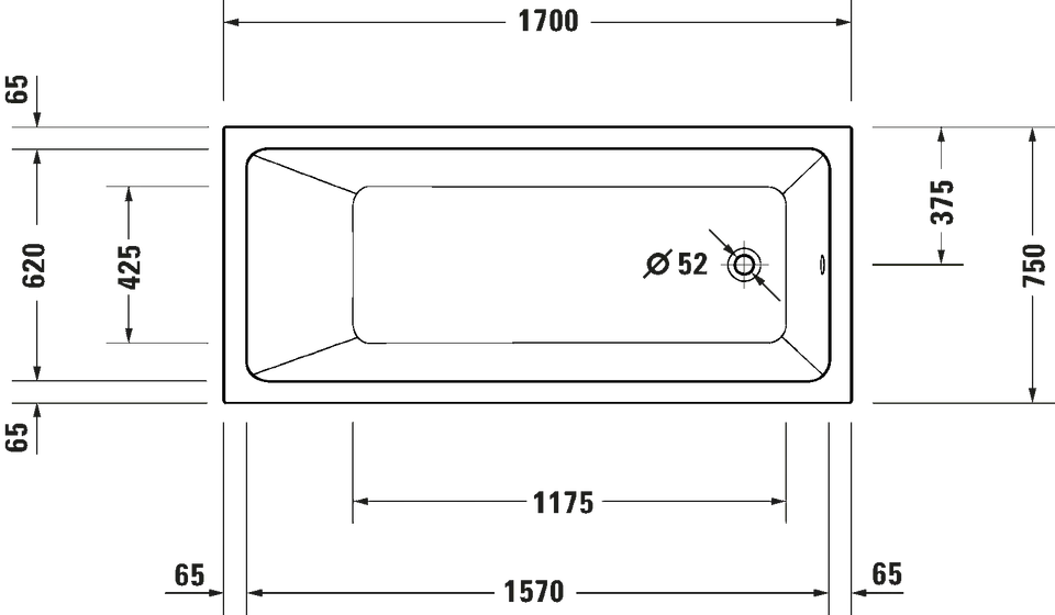 Duravit No.1 1700x750mm Single Ended Bathtub White With Legs 700490000000000 + 7 - Image 3 of 4
