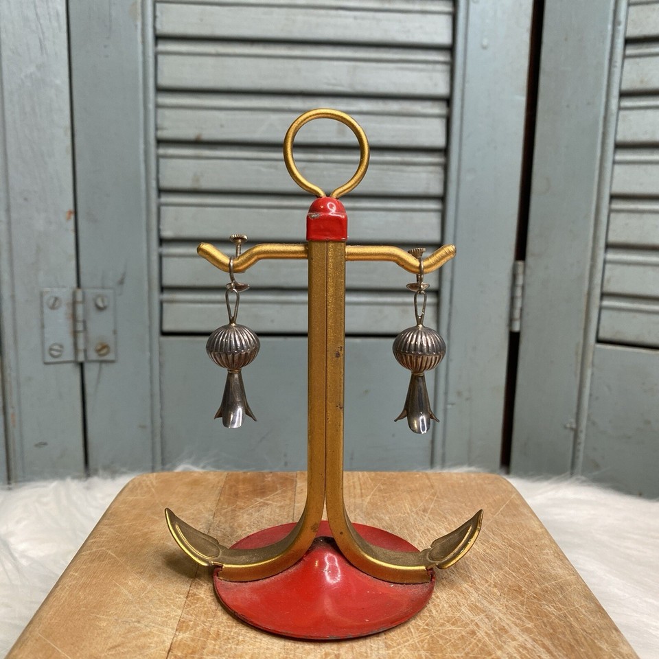 Vintage Native Sterling Silver Squash Blossom Screw Back Clip On