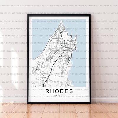 Rhodos Karte Poster Druck ungerahmt Rhodos Griechenland ungerahmte Karte Wandbilddruck