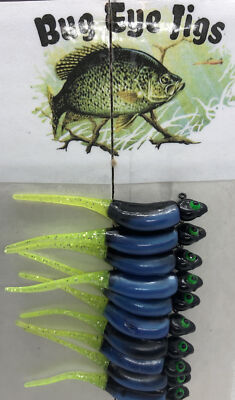 10 Pack 1/16 Oz Custom Made Crappie Jigs (Black, Blue, Chartreuse Sparkle) 