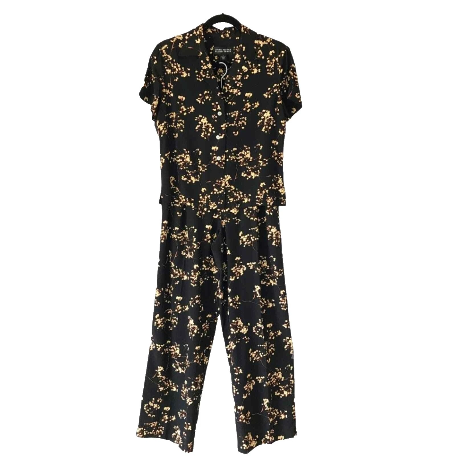 长裤套装黑色 100% 真丝套装和套装分开女