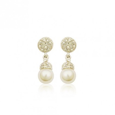 ITALINA 18K ROSE GOLD PLATED GENUINE AUSTRIAN CRYSTAL AND PEARL DANGLE EARRINGS