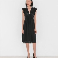 Ulla Johnson Louise Black Eyelet Dress size 2 Cotton Linen Blend