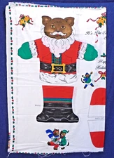 Santa Cat Its the Cats Meow Christmas Cotton Craft Fabric Panel 44x32"