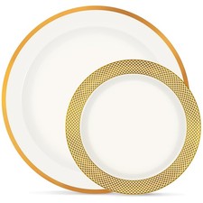 40 PCS Gold Plastic Plates White and Gold 10.25 and 7.5 Inch Wedding