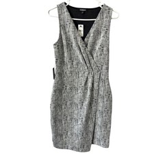 NWT Express Women Small Black White Tweed Wrap Sheath Dress Office Professional
