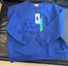 Esprit Women's Logo Fleece Crewneck Blue Viral 80's Vintage NWT Blue XL Costco