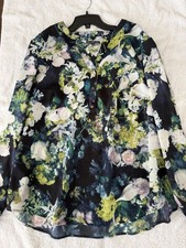 Adrianna Papell 1X Floral Print Button Front V Neck Long Sleeve Blouse Top