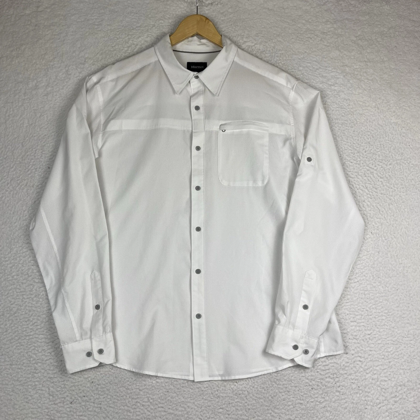 Marmot Button Shirt Long Sleeve White Men XL Vented Perforated Outdoors D51200