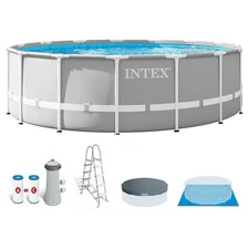 Intex 15 Feet x 48 Inches Prism Frame Swimming Pool Set with Ladder Cover and Pu