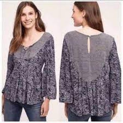 Akemi + Kin Blue Patterned Peasant top Size Small