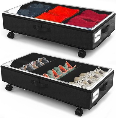 2 Pack Under Bed Storage Rolling Metal Frame Underbed Containers with Wheels ...
