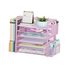 6 Tier Desk File Organizer, Paper Letter Tray Organizer with File Holder and ...