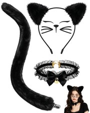 Black Cat Costume Set for Women Halloween Cosplay Ears Headband Tail