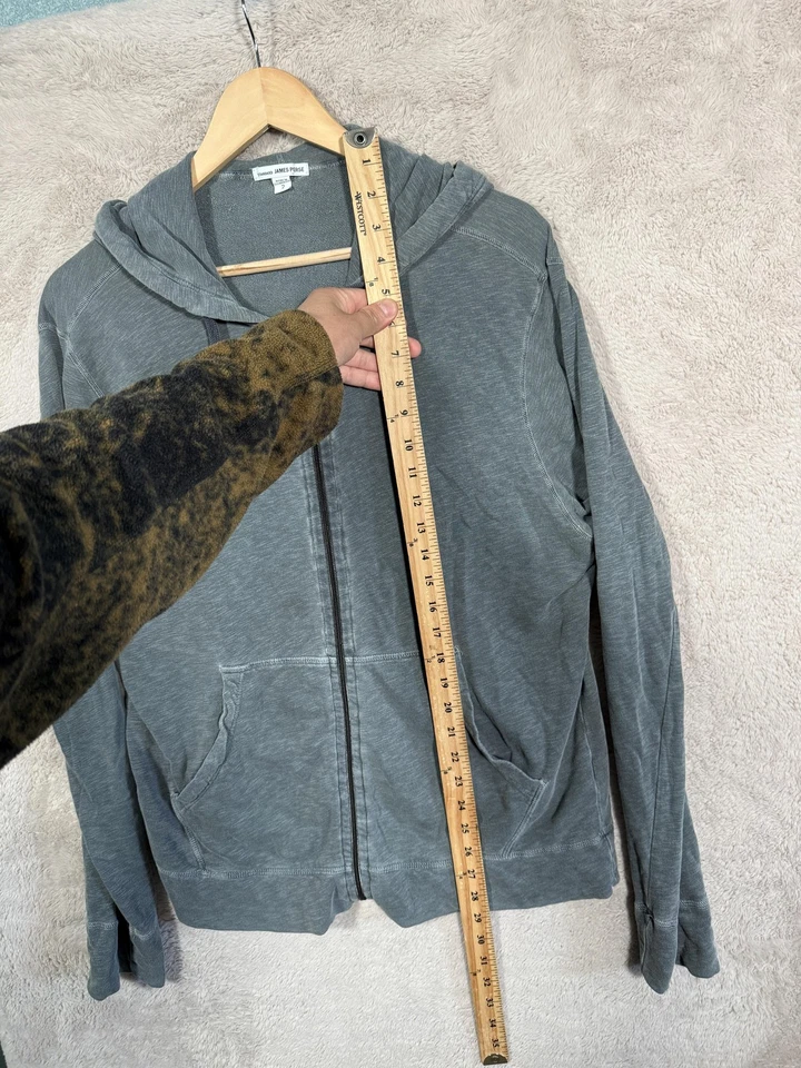 James Perse Sudadera con Capucha Mujer Gris Medio Cremallera Completa Prenda Teñida Algodón Hecha en EE. UU. Foto 4 de 4