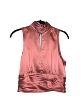 Cinq a Sept Womens Capri Blouse Sleeveless Rosewood 100% Silk Cropped Top Size S