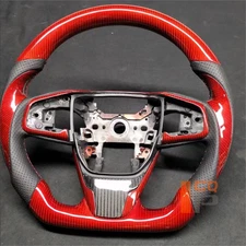 Custom Black Leather Red Carbon Fiber Steering Wheel for 2016-2021 Honda Civic