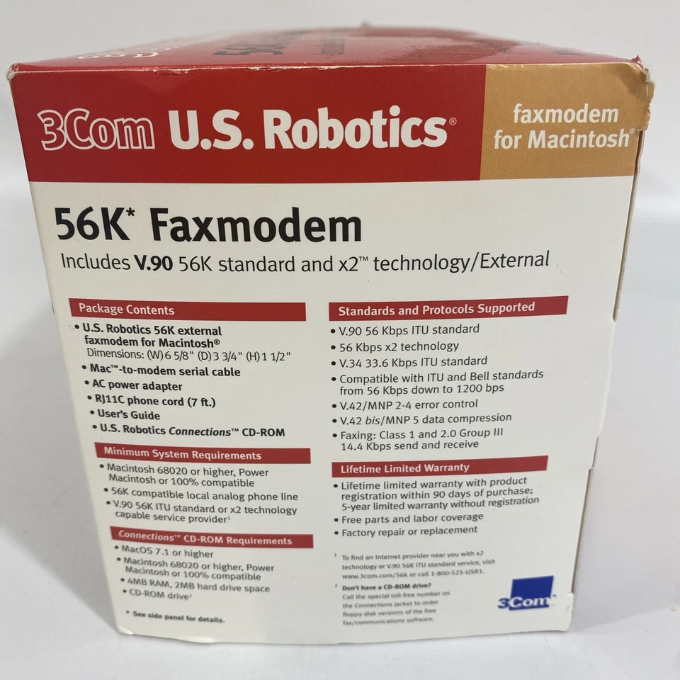 NOS Vtg 3COM US Robotics 56K v90 Fax Modem for MAC OS model: 5689 New - Image 4 of 4