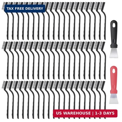 62pcs Mini Wire Brush Stainless Steel Brush Set Curved Handle Scratch Brush & Fl