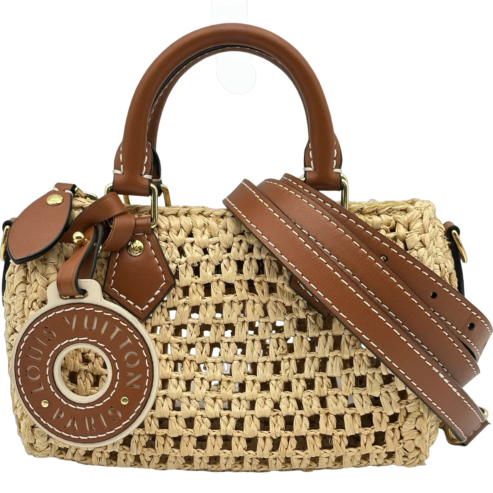 LOUIS VUITTON Nano Speedy Beige / Brown Raffia Handbag #OKB7907
