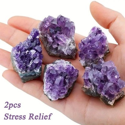 2pcs Natural Amethyst Stones   Healing Energy Crystals & Home Decor
