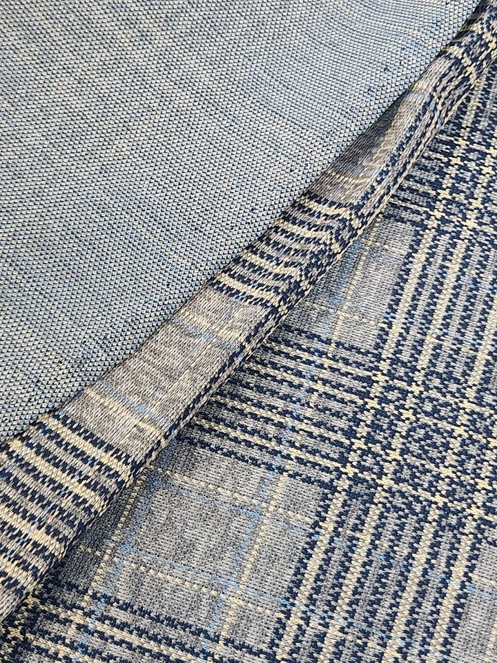 Vintage Navy Plaid Polyester Fabric 23x60 Inches Sewing Material - Image 3 of 4