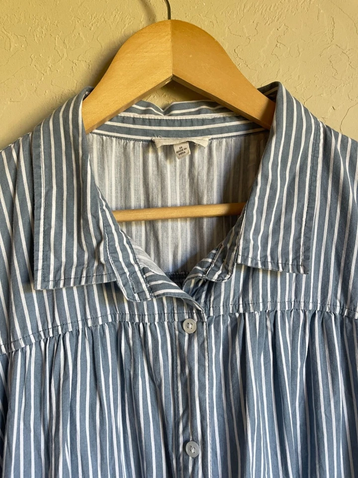 Camisa de vestir Derek Heart 3X azul blanco a rayas de algodón con capas con botones y cuello delantero Foto 3 de 4