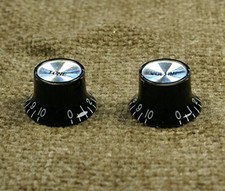 Set of 2 Top Hat Bell Style Guitar Knobs 1x tone 1x volume Foil-Top Black