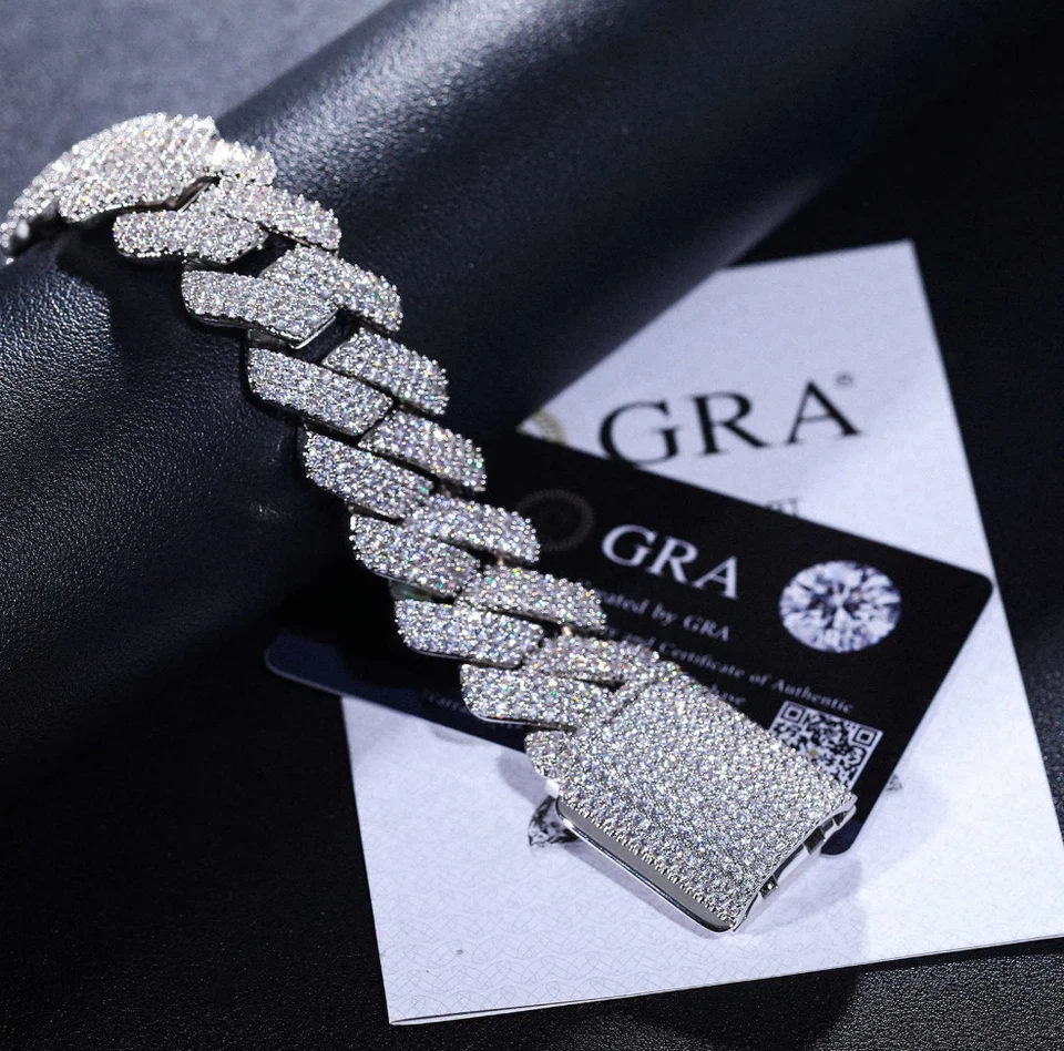 MOISSANITE Real Miami Cuban Link Prong Bracelet Iced Solid 925 Sterling Silver - Image 2 of 4