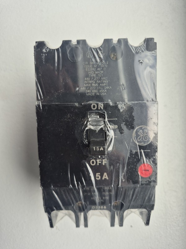 General Electric GE TEY315 Bolt-On Circuit Breaker 15A 3P 480/277V TEY NOS