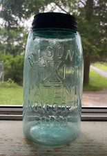 1 Vintage Mason Jar Quart with Zinc Lid 1858 Atlas Ball Blue Lot B Hero Cross
