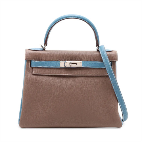 Hermès Kelly 28 Le Tournay Togo Etoupe x blue jean Silver Metal Fittings □O: 201